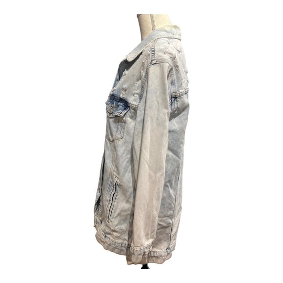 We The Free‎  Denim Jacket Womens S Distressed Light Wash Oversized Trucker Boho - Picture 2 of 10